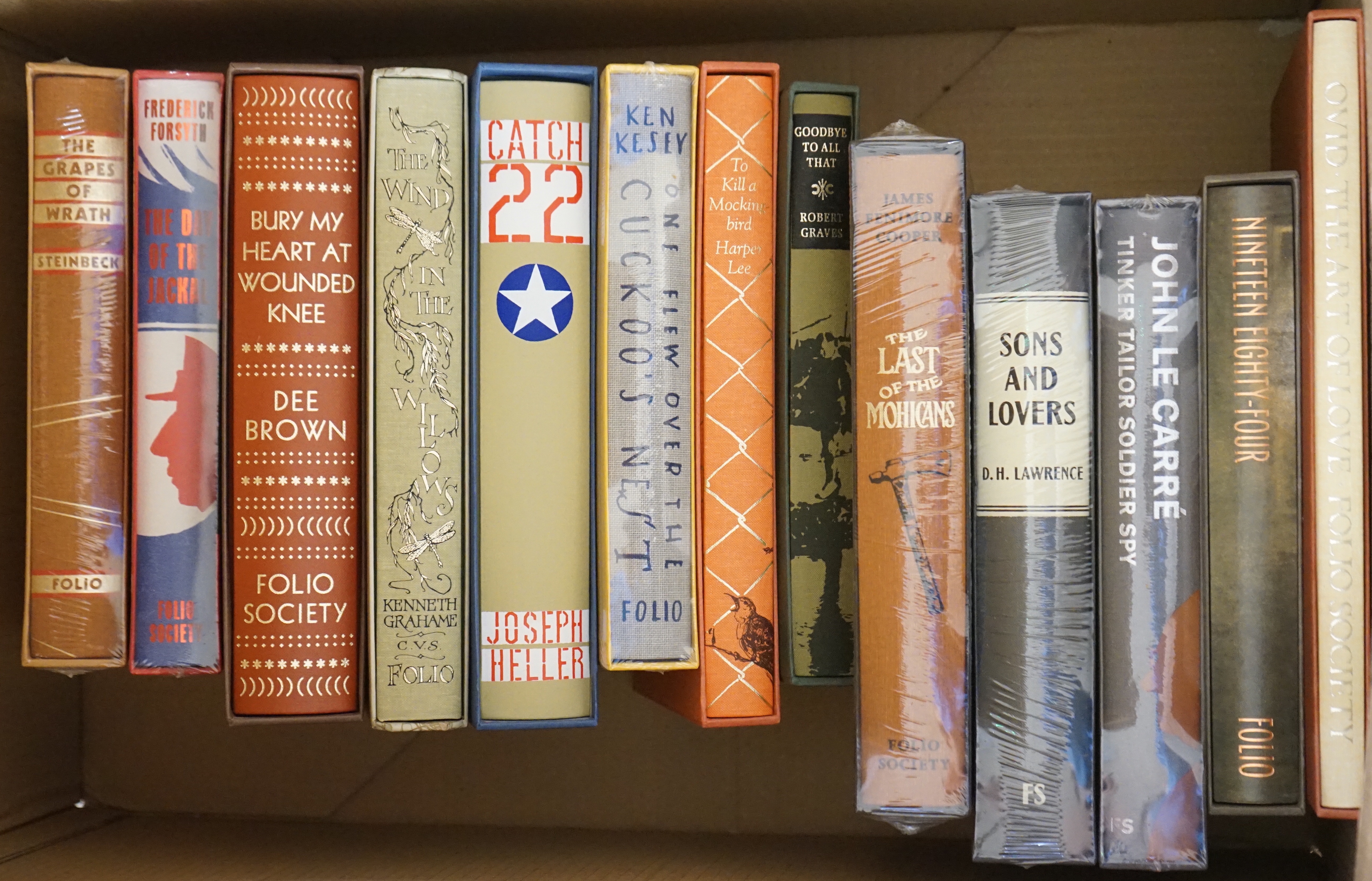 Twenty six Folio Society books, all fiction, including Sons and Lovers; Tinker, Tailor, Soldier, Spy; One Flew Over the Cuckoo’s Nest; Nineteen Eighty-Four; The Father Brown Stories, etc.